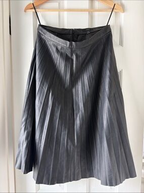 J. Crew Black Pleated A-Line Faux Leather Midi Skirt